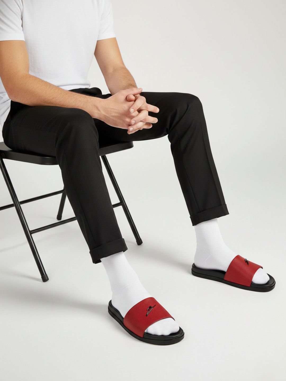 ZEESH Men Colourblocked Casual Crimson Leather Sliders Flip Flops