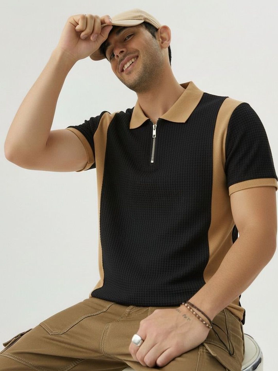 Mobox Men Colourblocked Polo Collar T-shirt