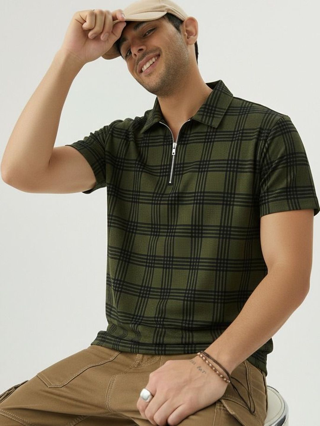 Mobox Men Checked Polo Collar T-shirt