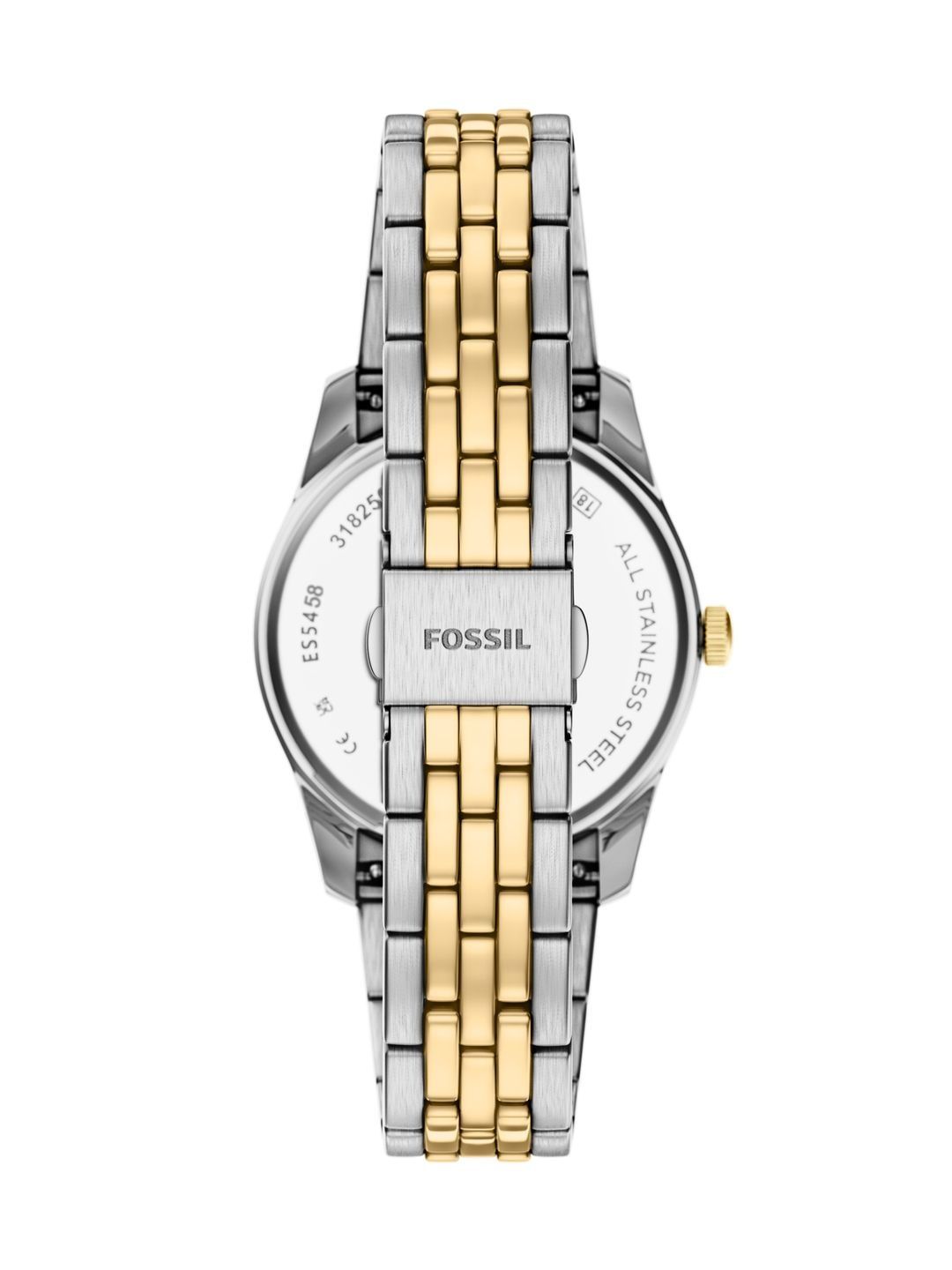 Embellished Dial & Stainless Steel Bracelet Style Straps Analogue Date Aperture Watch ES5458