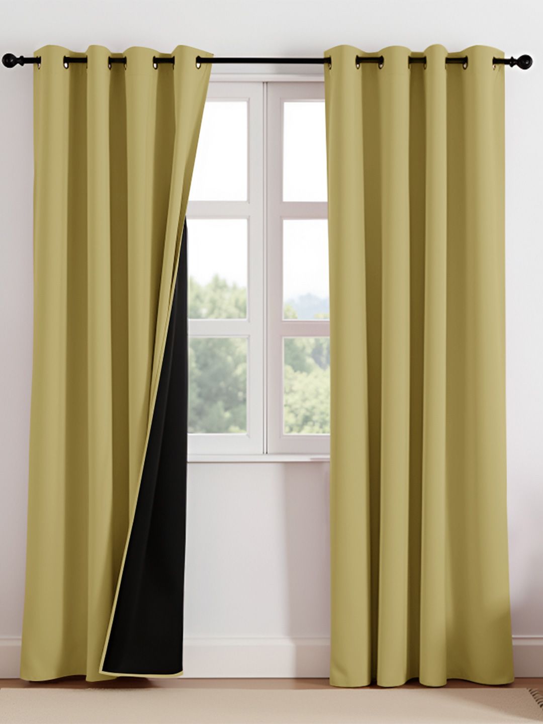 Set of 2 Long Door Curtain HOMEMONDE Gold-Toned & Black Set of 2 Black Out Long Door Curtain