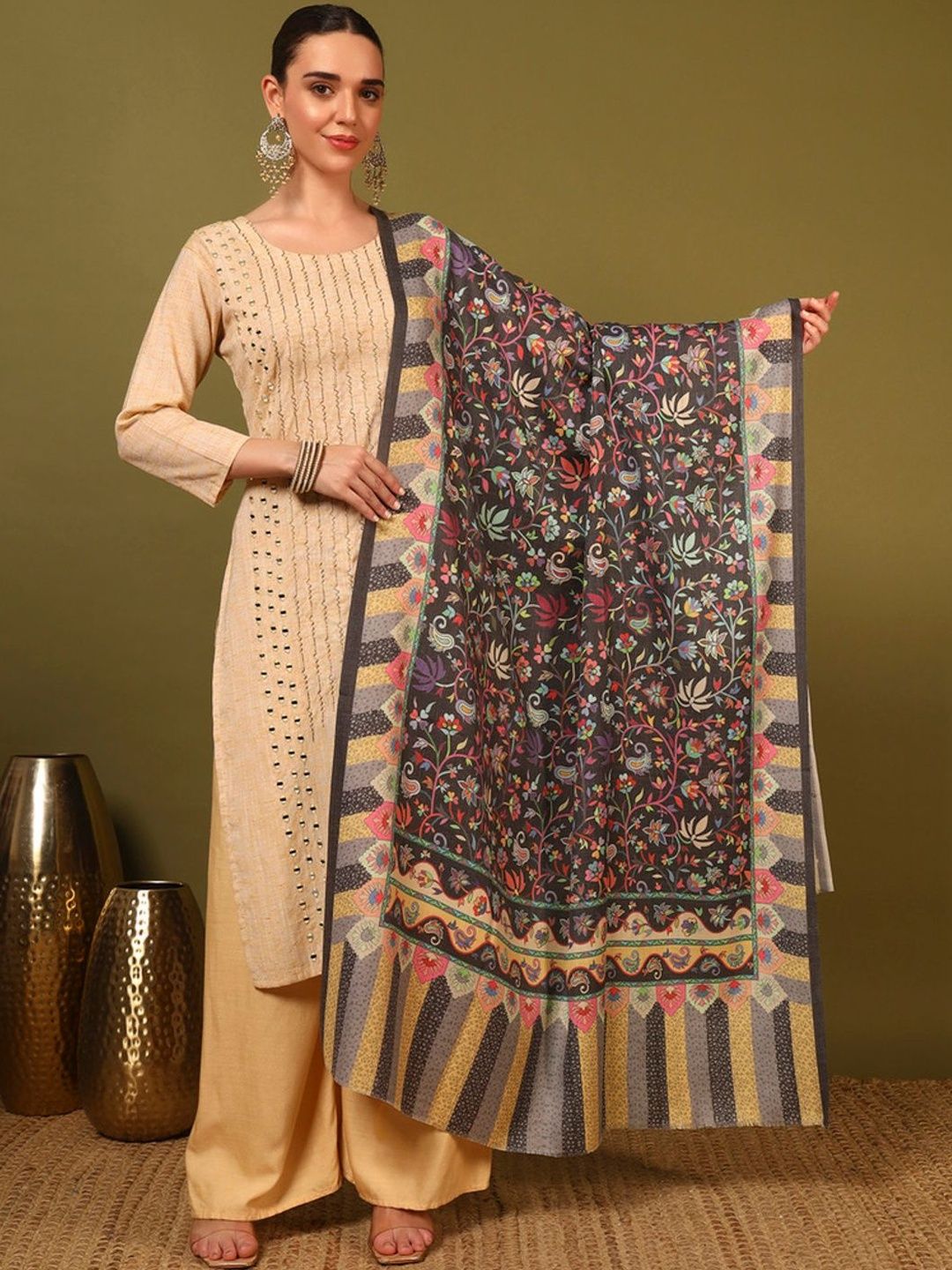 KANIDAR Women Floral Printed Shawl