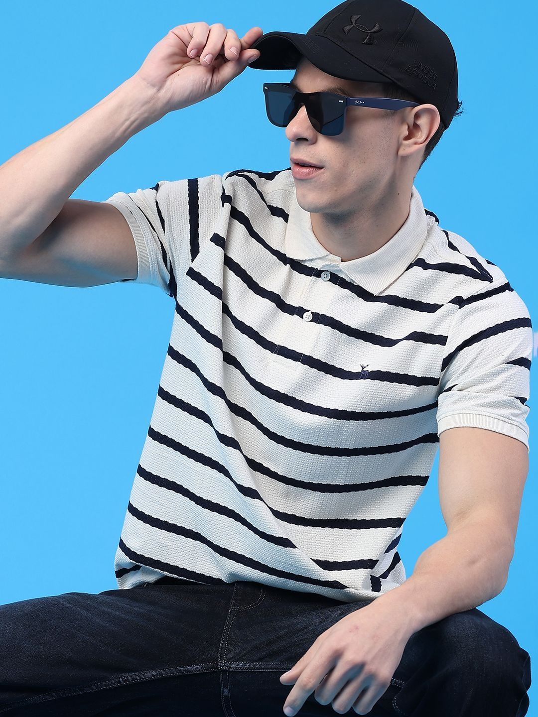 V-Mart Men Striped Polo Collar T-shirt