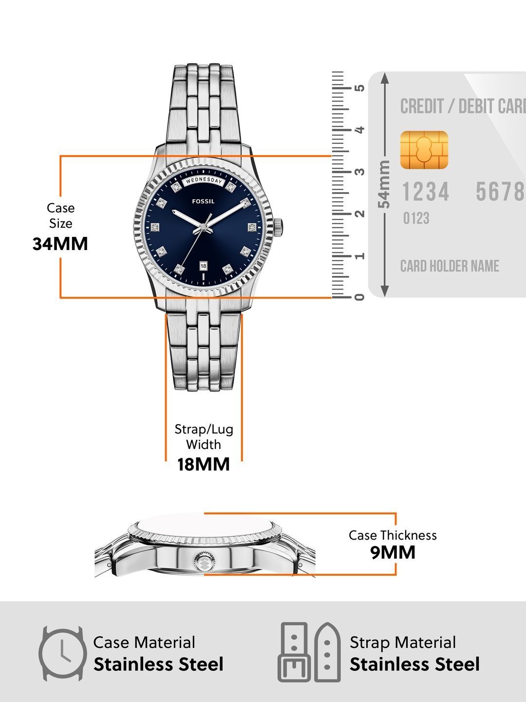 Embellished Dial & Stainless Steel Bracelet Style Straps Analogue Watch ES5457