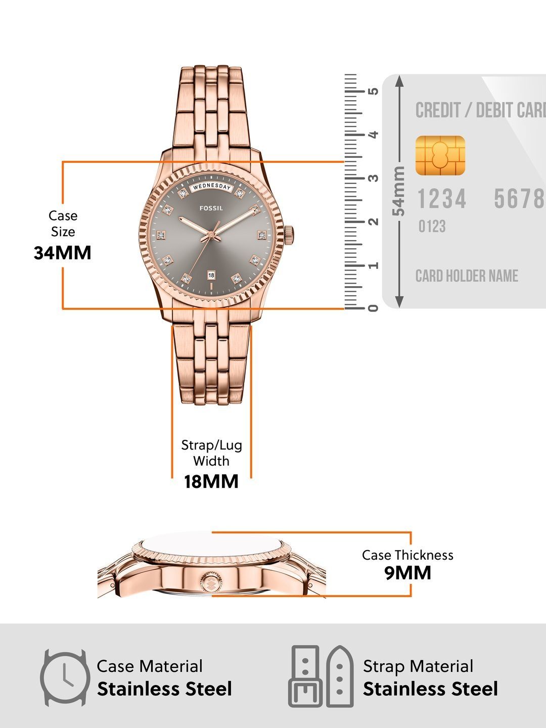 Embellished Dial & Stainless Steel Bracelet Style Straps Analogue Date Aperture Watch ES5459