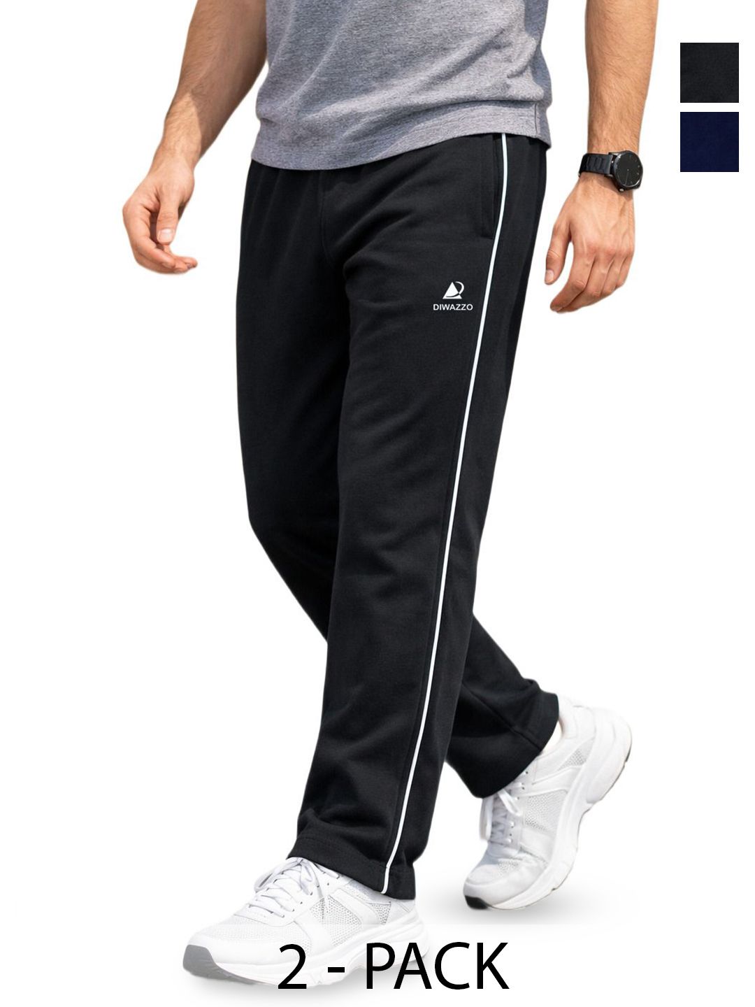 Diwazzo Men Pack Of 2 Striped Cotton Track Pants