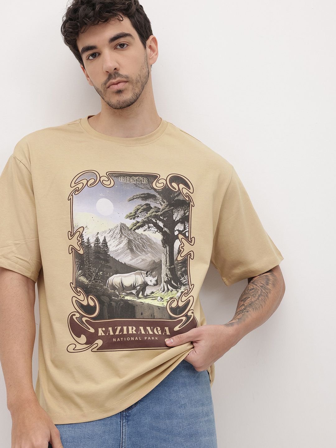 The Roadster Life Co. Graphic Printed Pure Cotton Relaxed Fit T-shirt