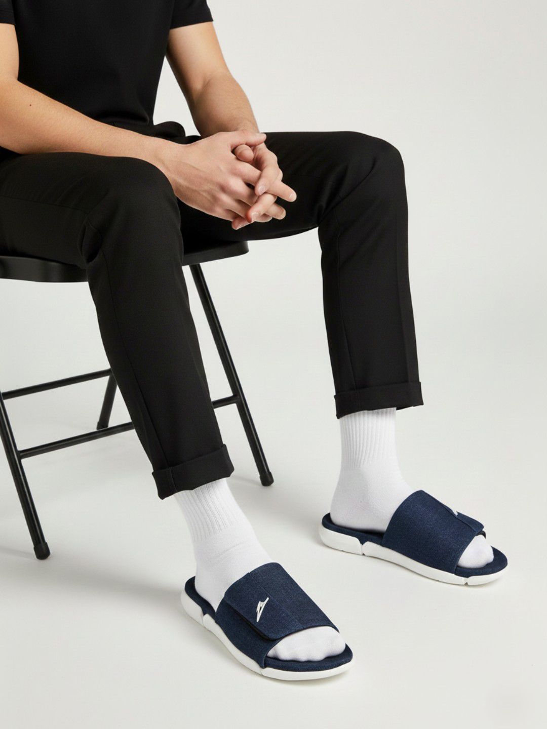ZEESH Men Solid Blue Wash Denim Sliders Flip Flops