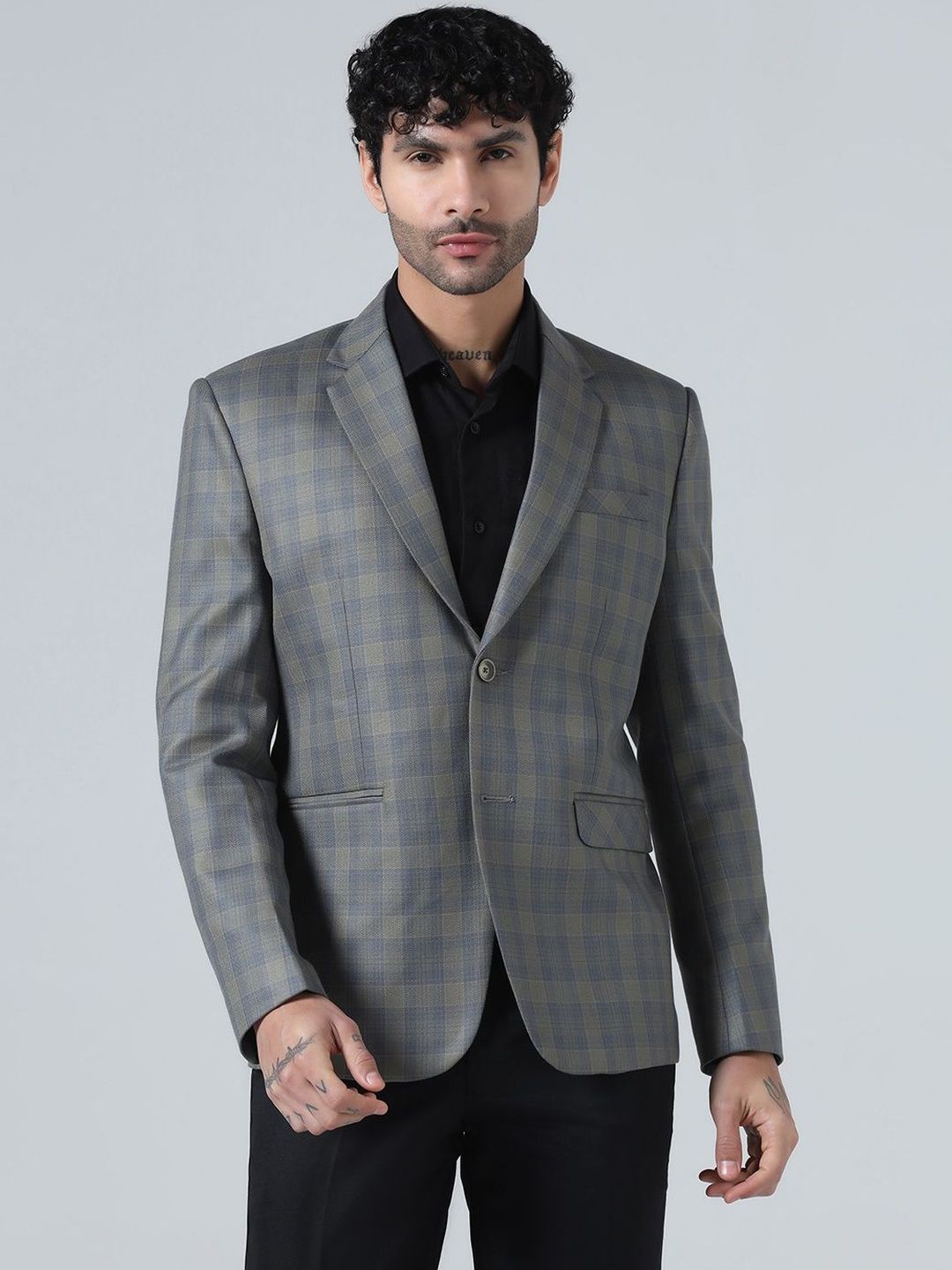 TAHVO Checked Notched Lapel Single-Breasted Formal Blazers