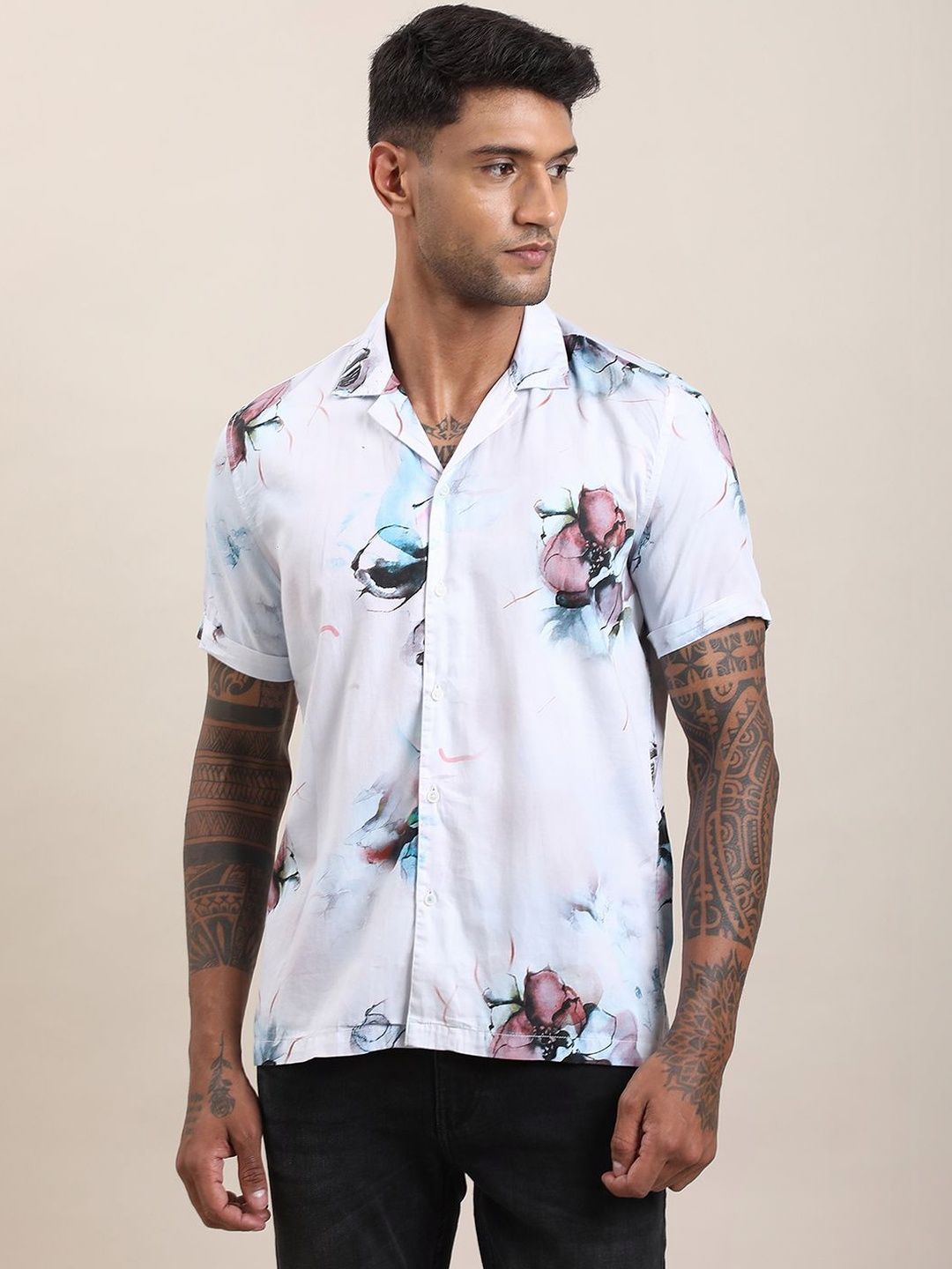Turtle Men Relaxed Slim Fit Floral Printed Casual Shirt