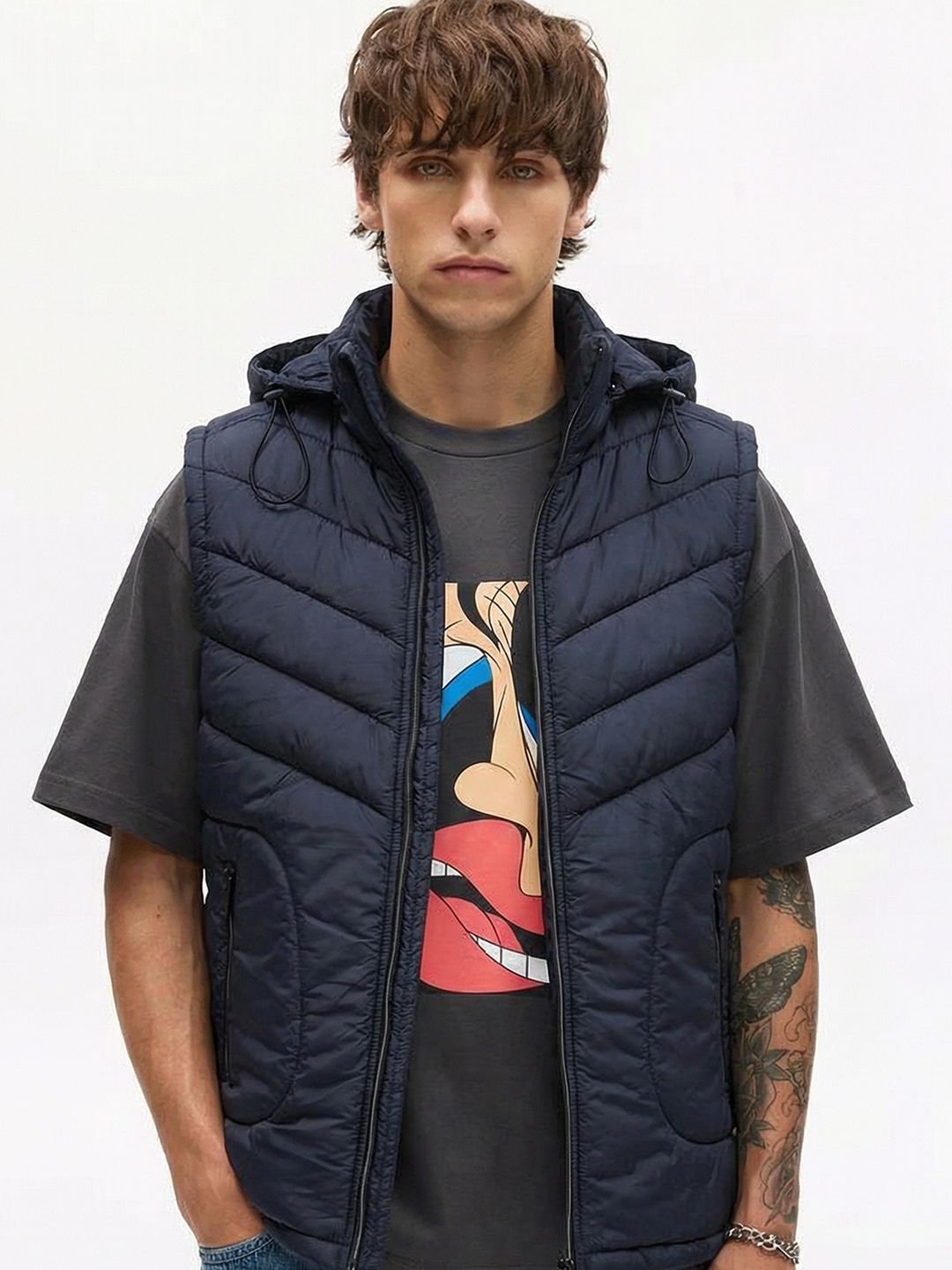 HIGHLANDER Men Navy Blue Solid Hooded Padded Jacket