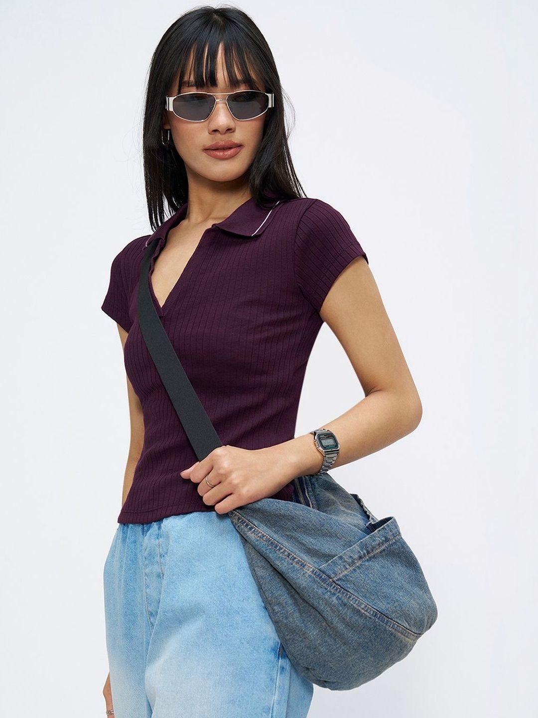 Women Polo Collar Slim Fit T-shirt SF JEANS by Pantaloons Women Polo Collar Slim Fit T-shirt