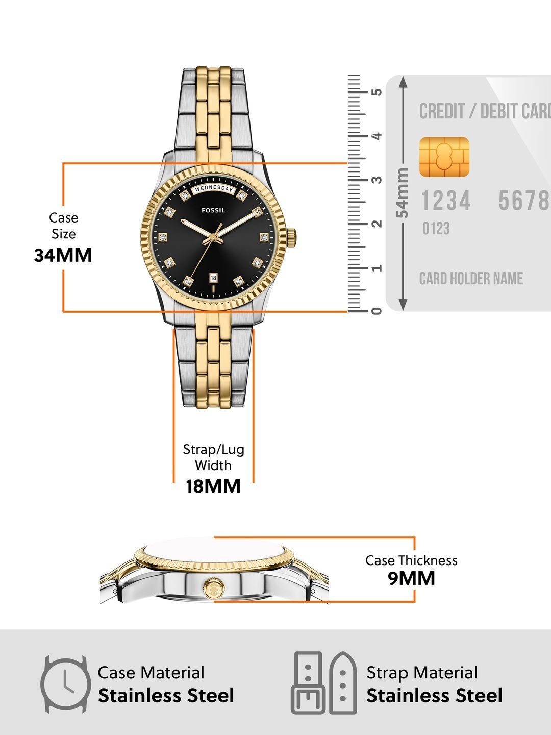 Embellished Dial & Stainless Steel Bracelet Style Straps Analogue Date Aperture Watch ES5458
