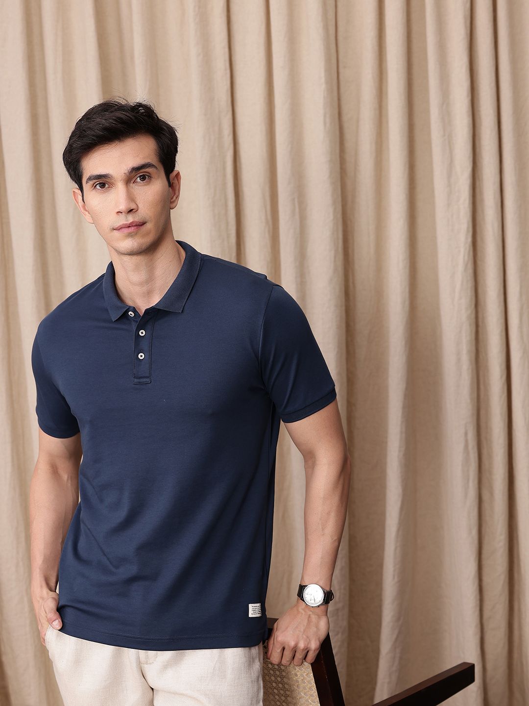 Mr Bowerbird Pure Cotton Tailored Fit Polo Collar T-shirt