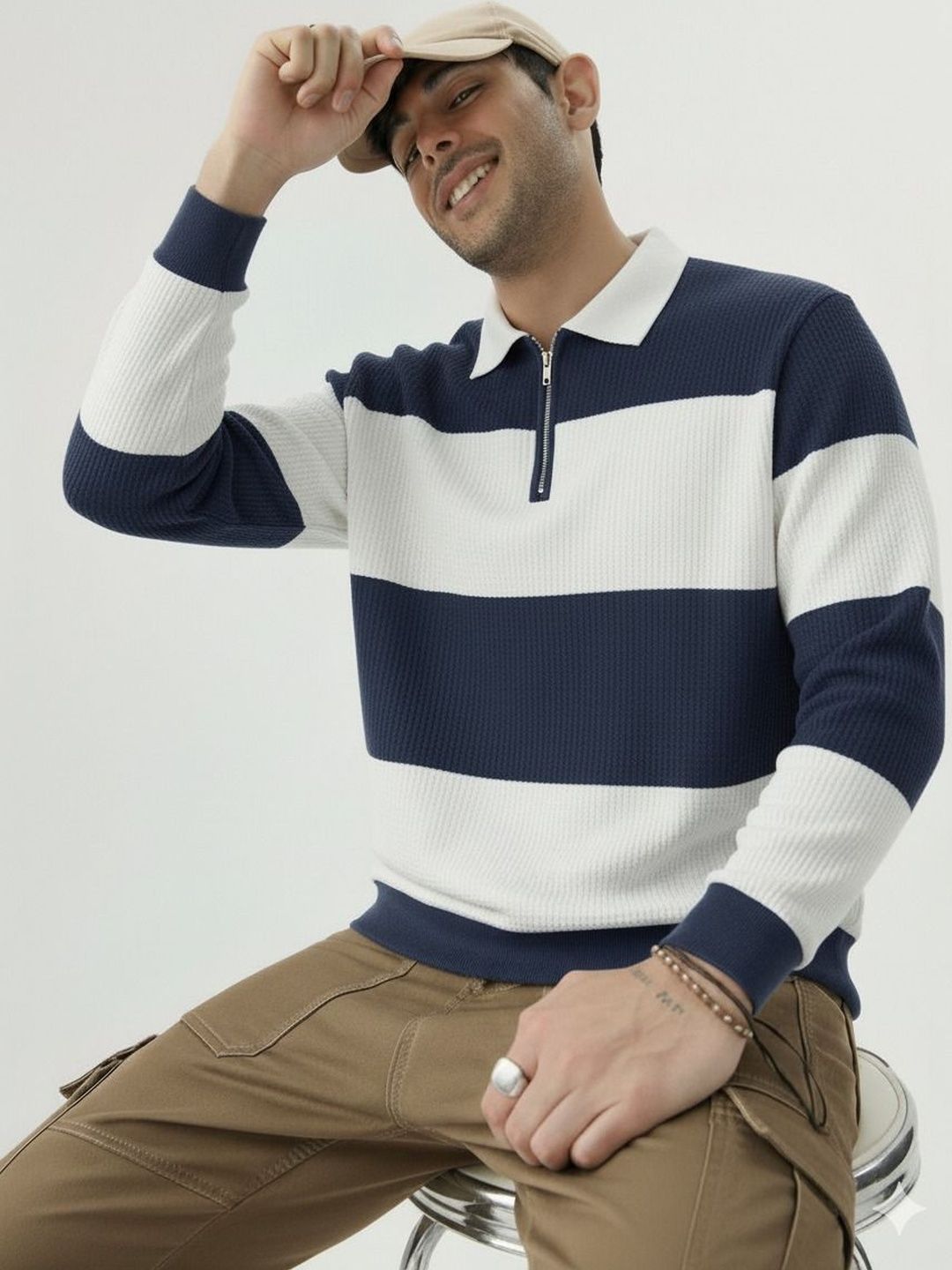 Mobox Men Striped Polo Collar T-shirt