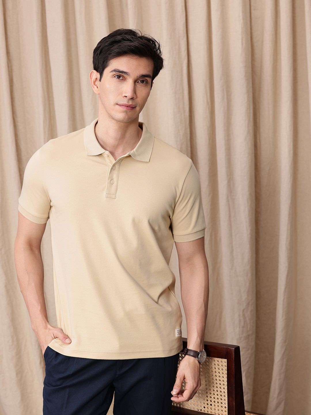 Mr Bowerbird Pure Cotton Tailored Fit Polo Collar T-shirt