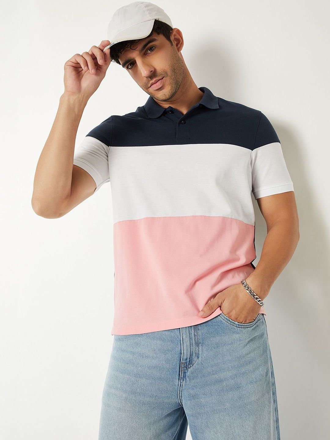max Men Colourblocked Polo Collar T-shirt