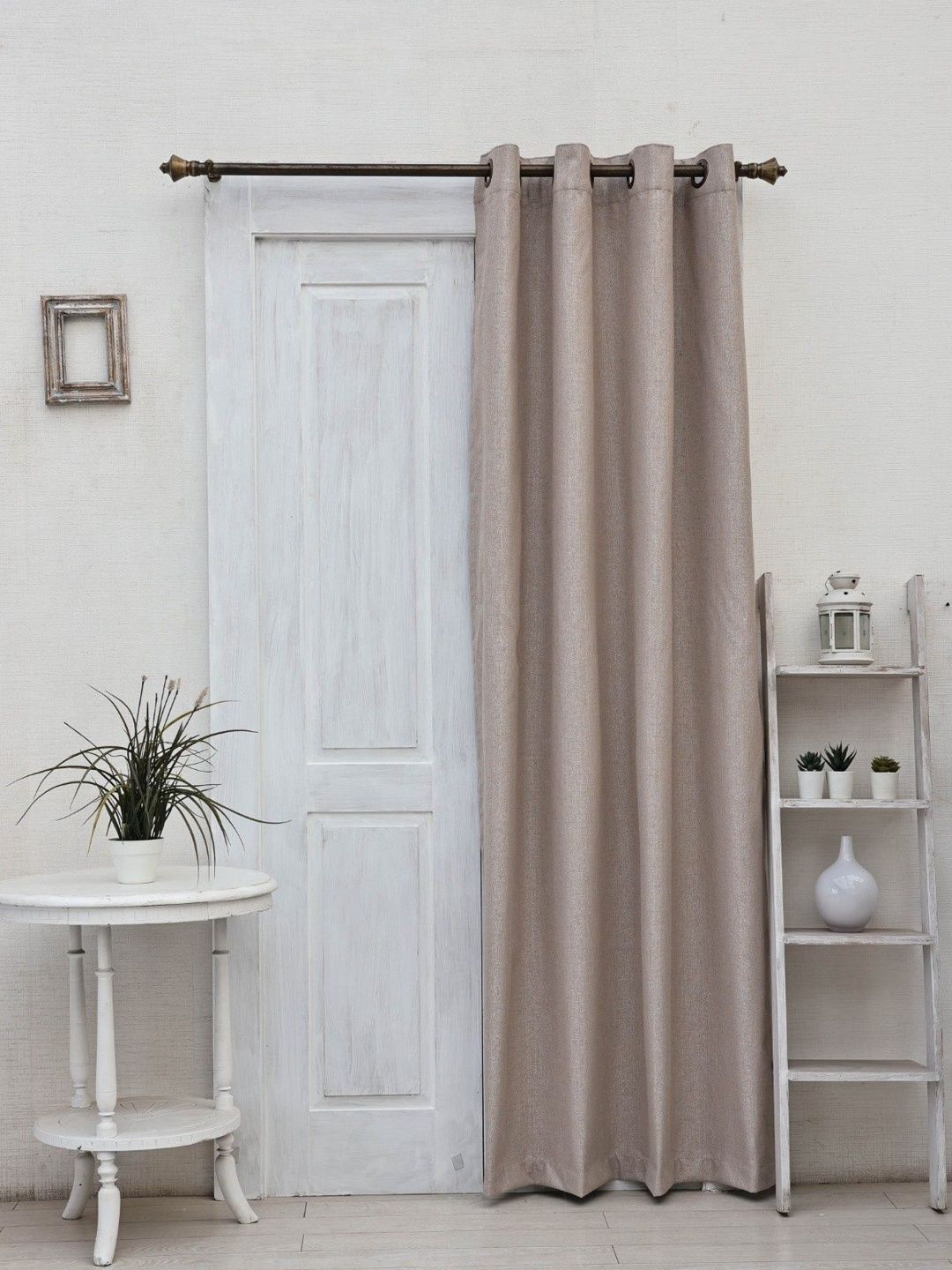 Ariana Ariana Off White & Off White Black Out Long Door Curtain