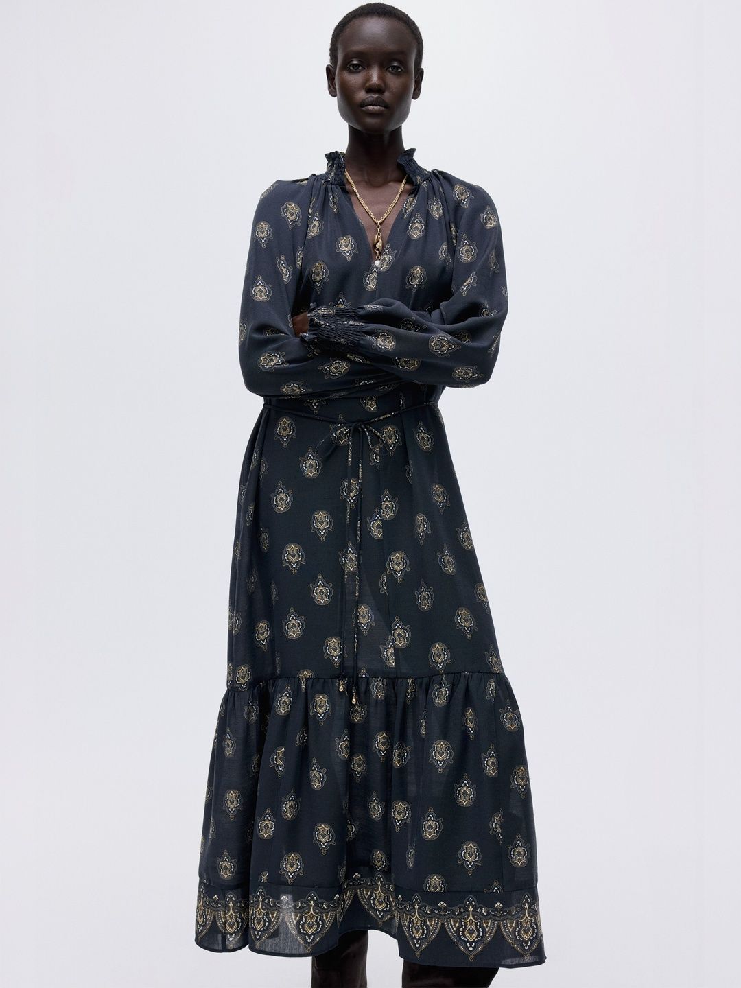 knee length dresses for ladies Rich Fashion Smocked Gingham Maxi Dress main image 1