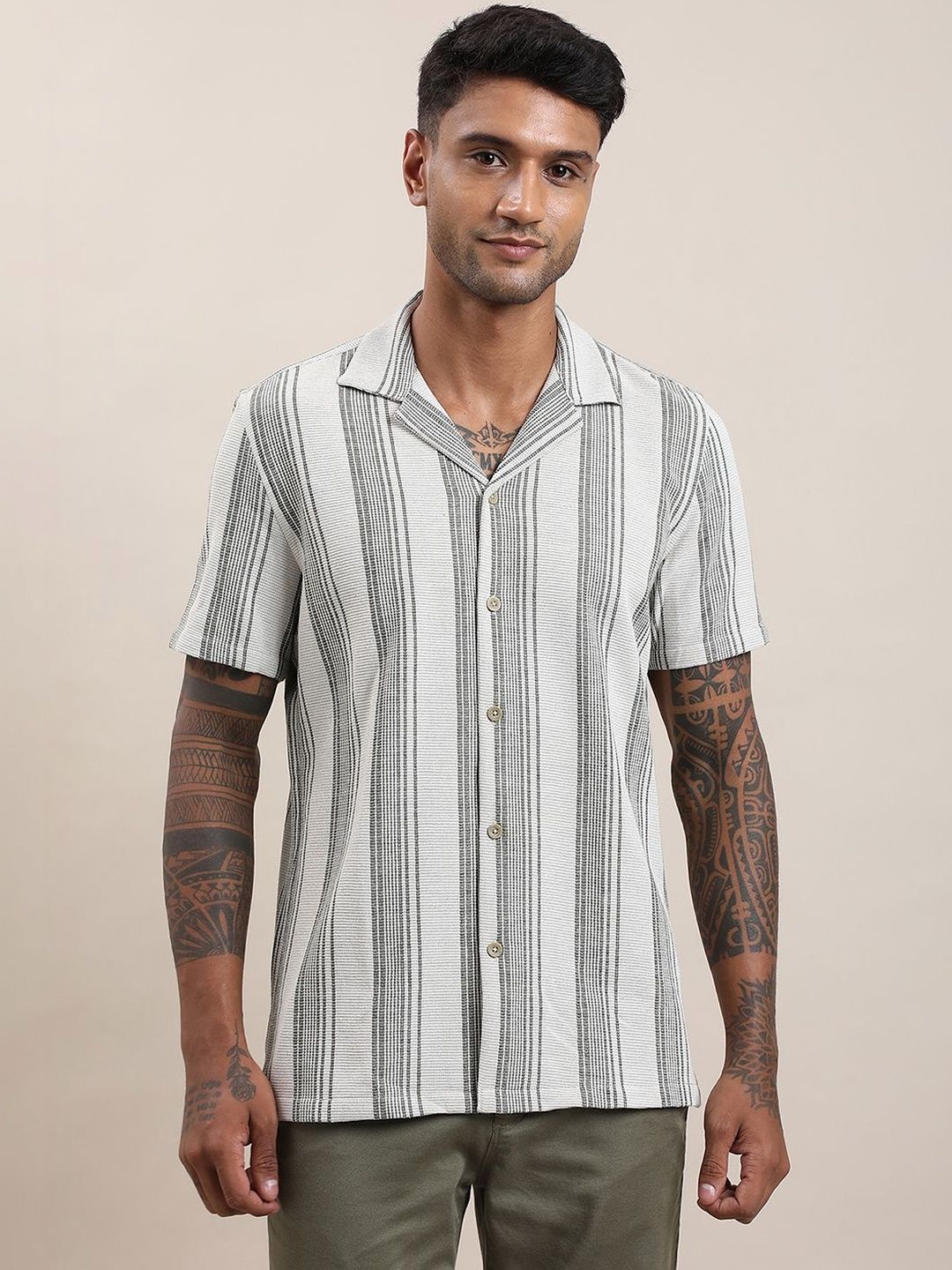 Turtle Men Relaxed Slim Fit Striped Casual Shirt