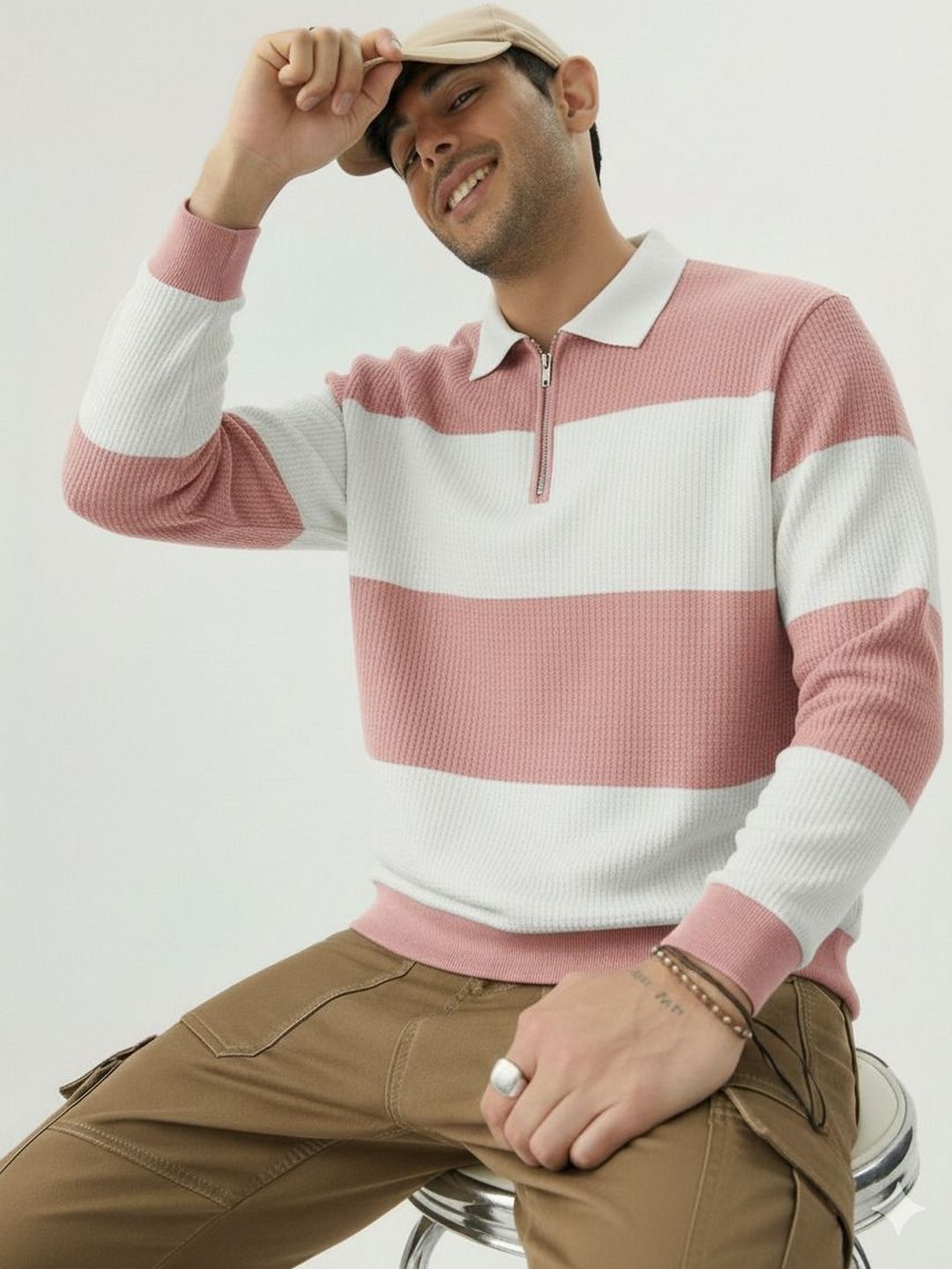 Mobox Men Striped Polo Collar T-shirt