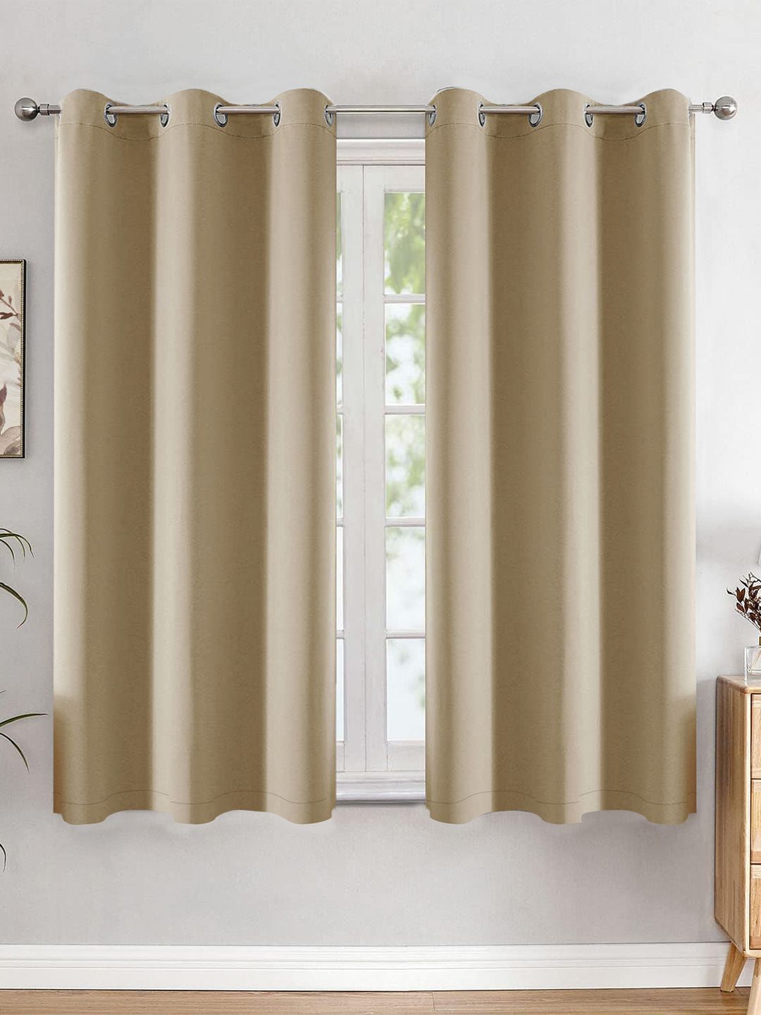 HOMEMONDE Beige 2 Pieces Black Out Window Curtains