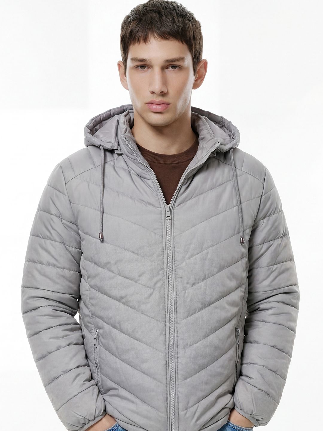 LOCOMOTIVE Men Grey Solid Padded Jacket