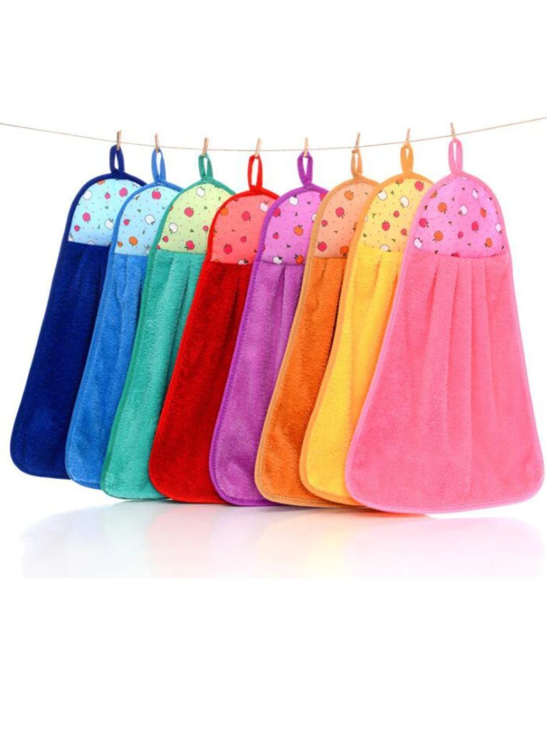 Aura 8Pcs Blue & Yellow Printed Microfiber Hanging Kitchen Towels