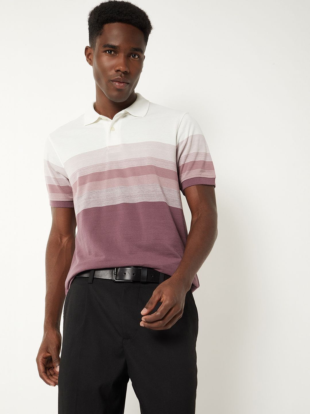 max Men Striped Polo Collar T-shirt