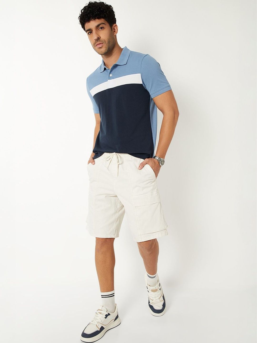 max Men Colourblocked Polo Collar T-shirt
