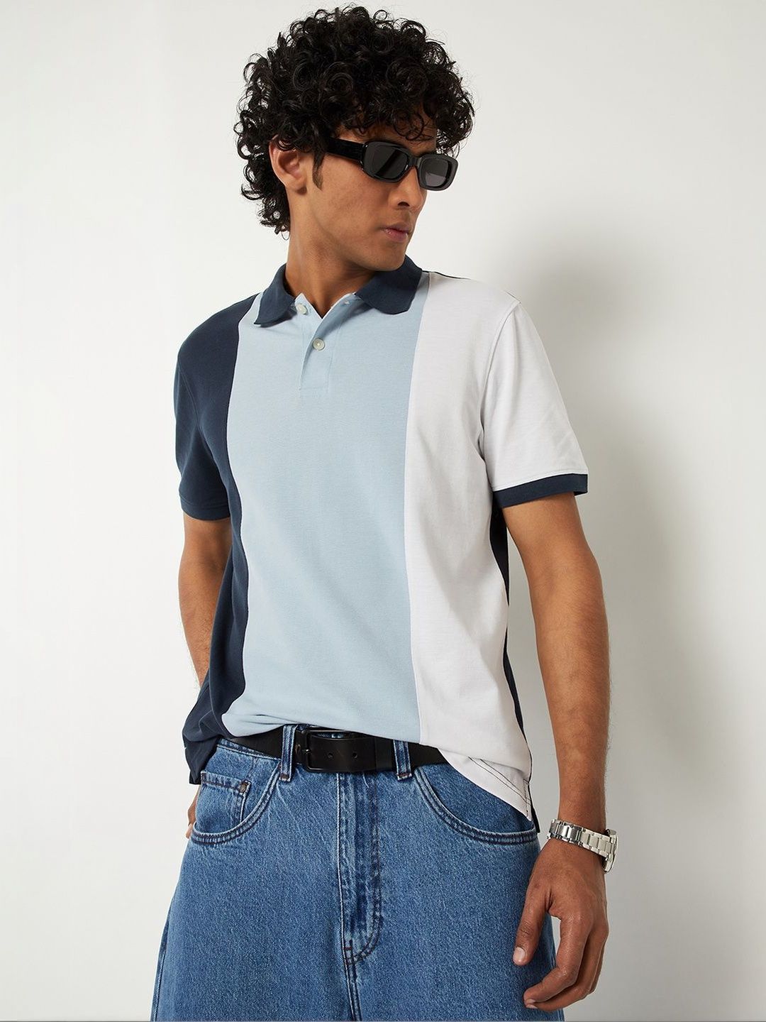 max Men Colourblocked Polo Collar T-shirt
