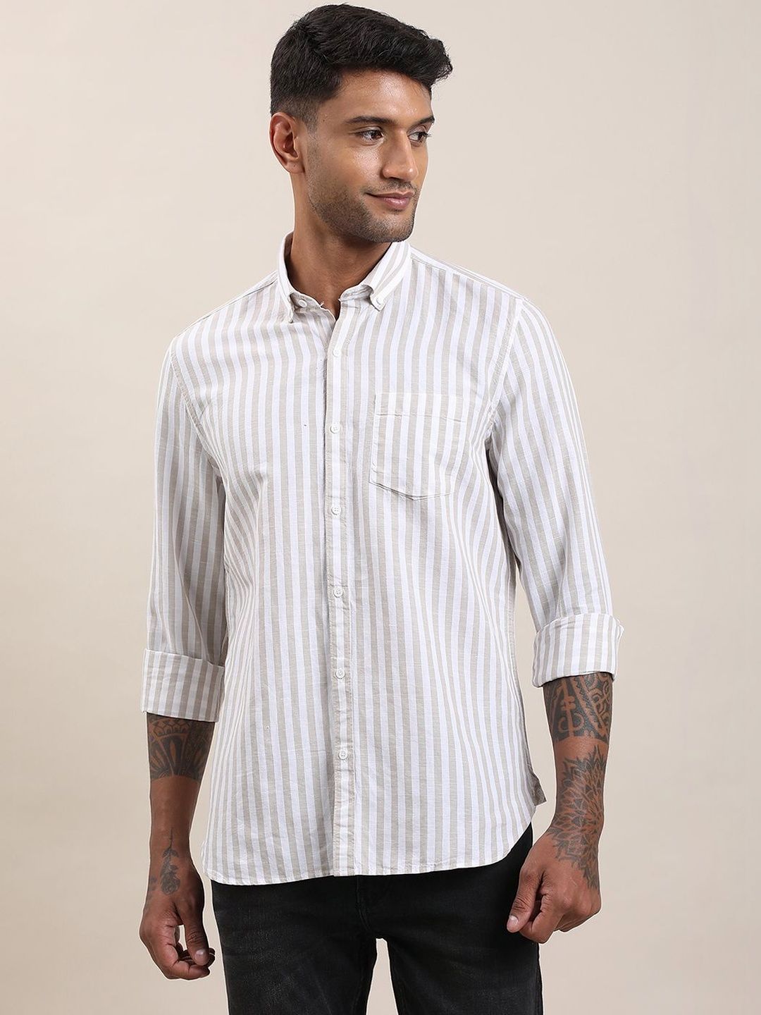 Turtle Men Relaxed Slim Fit Striped Casual Shirt