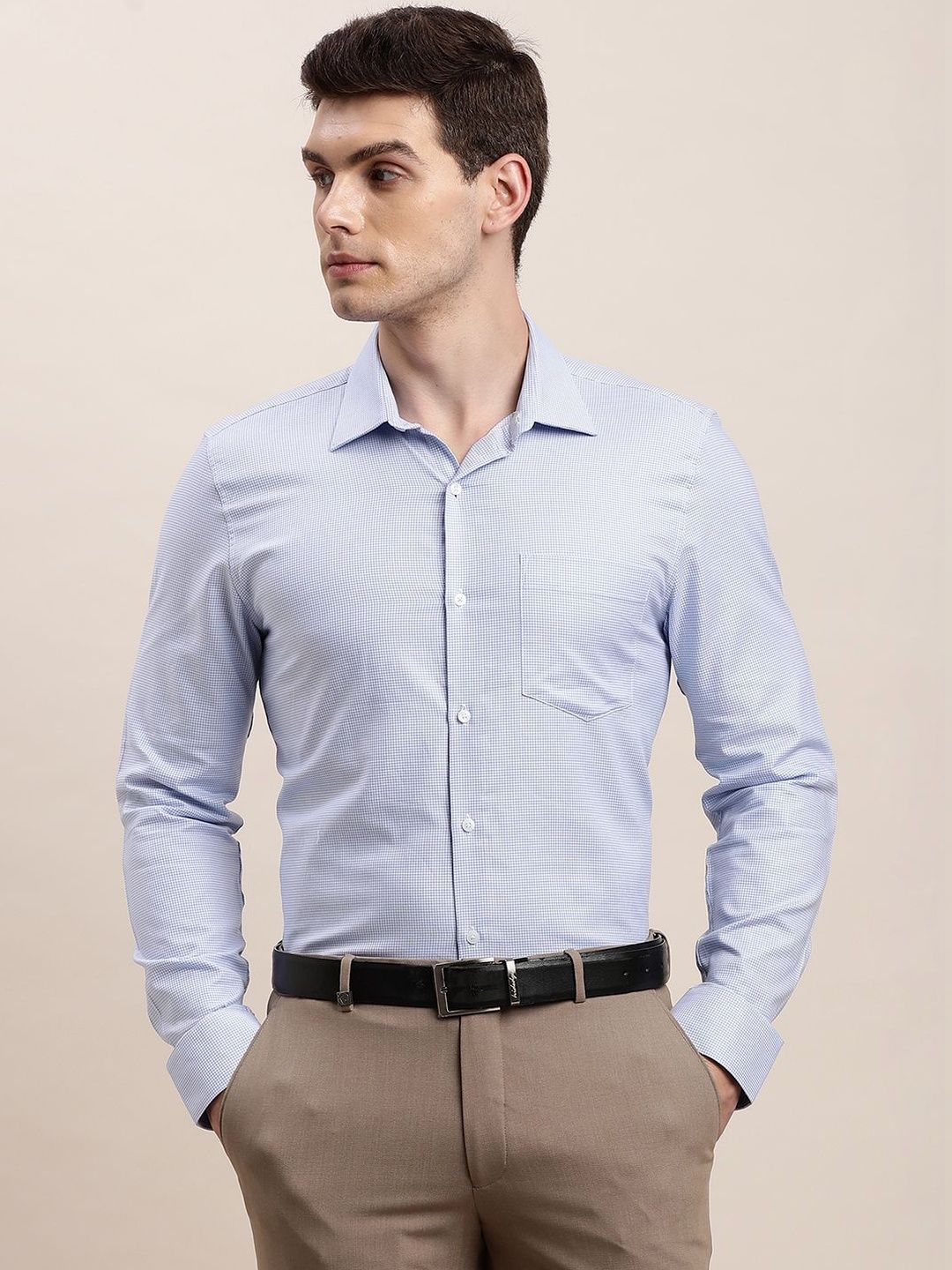 Turtle Men Standard Slim Fit Micro Checks Checked Formal Shirt
