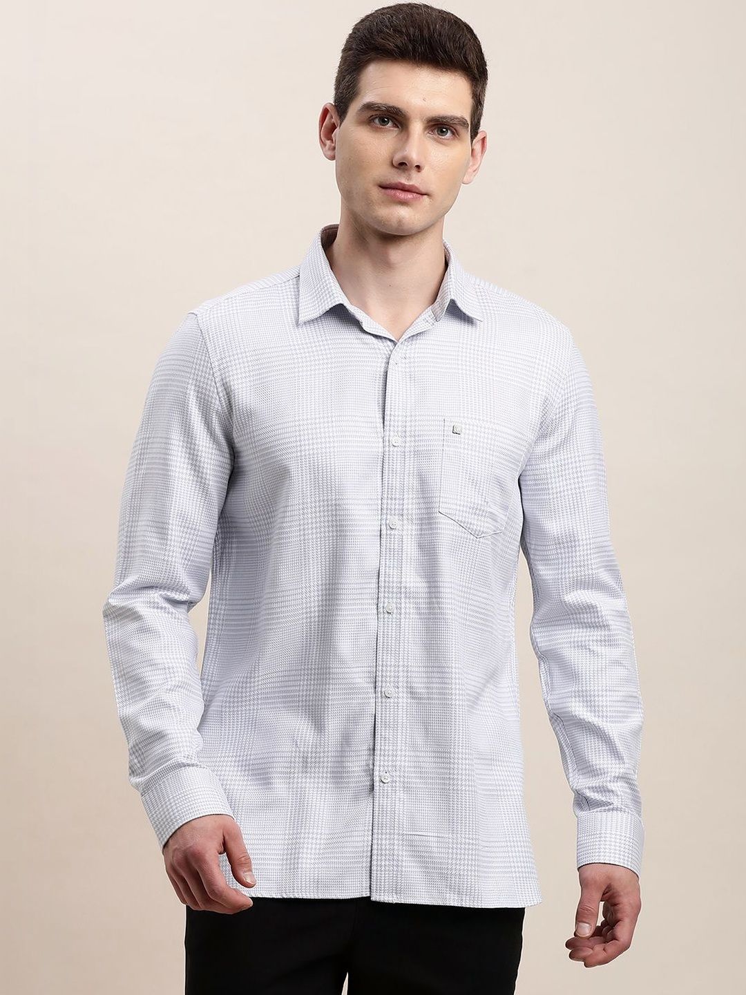 Turtle Men Relaxed Slim Fit Micro Checks Checked Casual Shirt