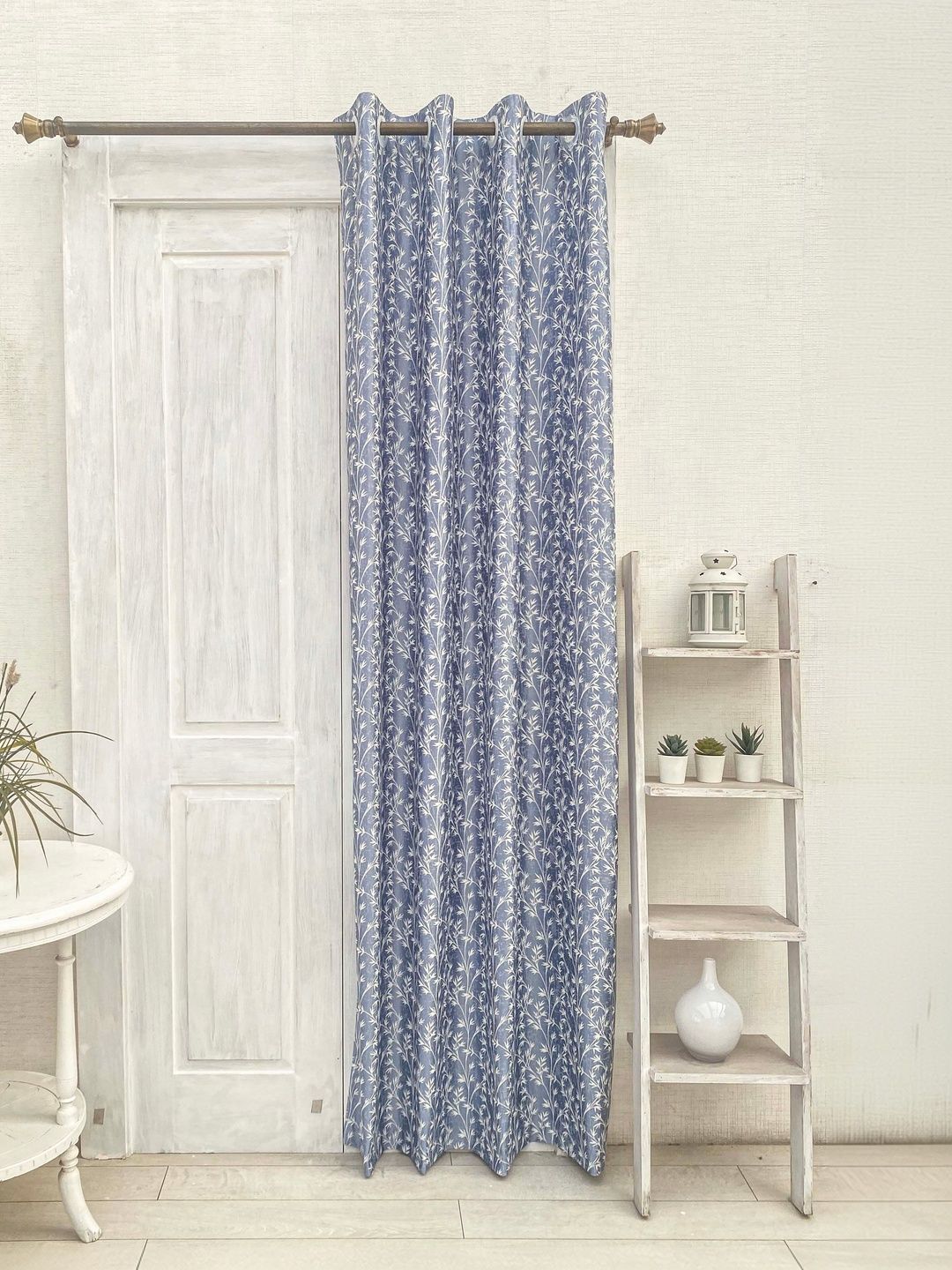 Ariana Turquoise Blue & Turquoise Blue Floral Door Curtain