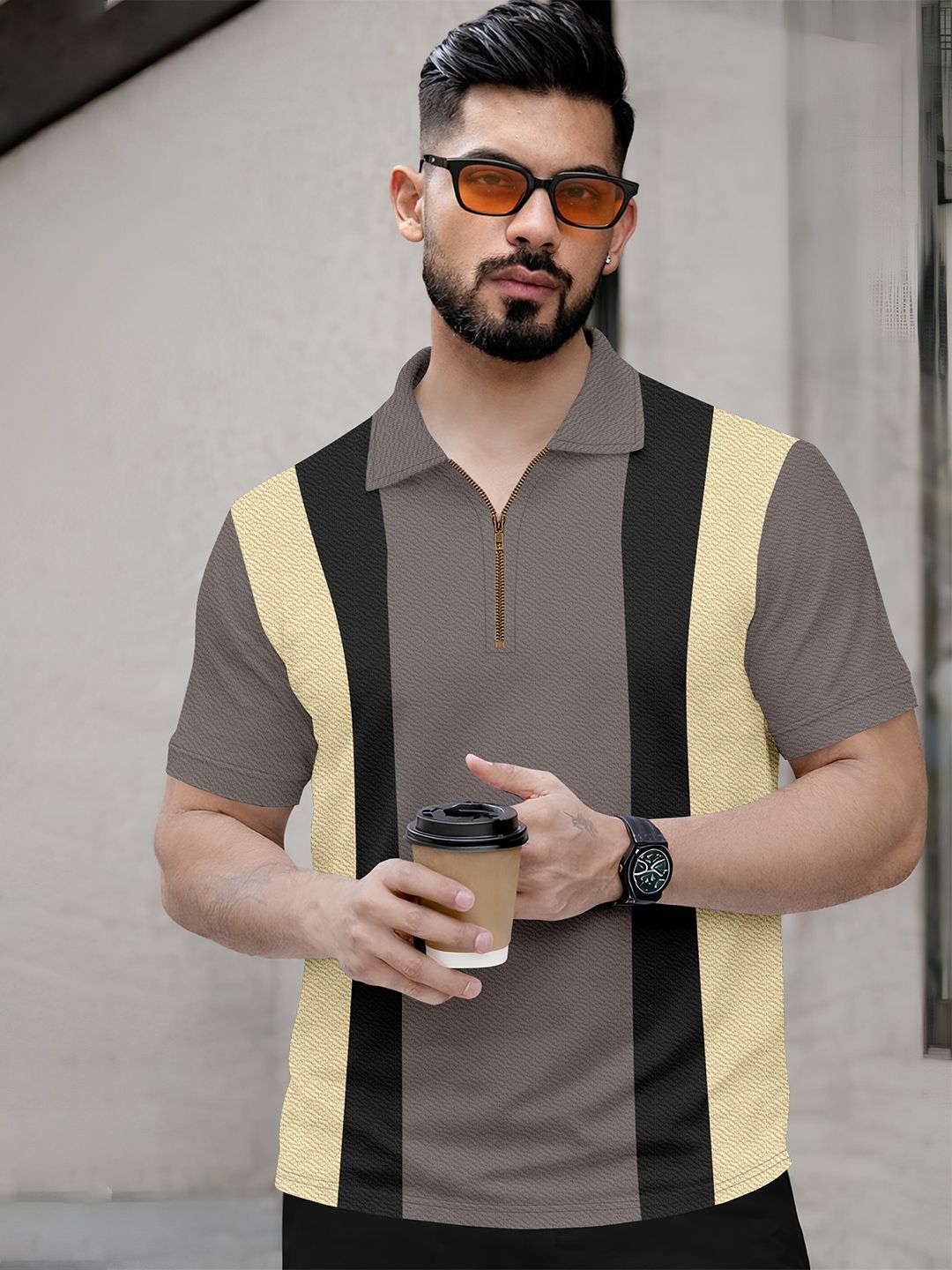 KAJARU Men Colourblocked Polo Collar T-shirt