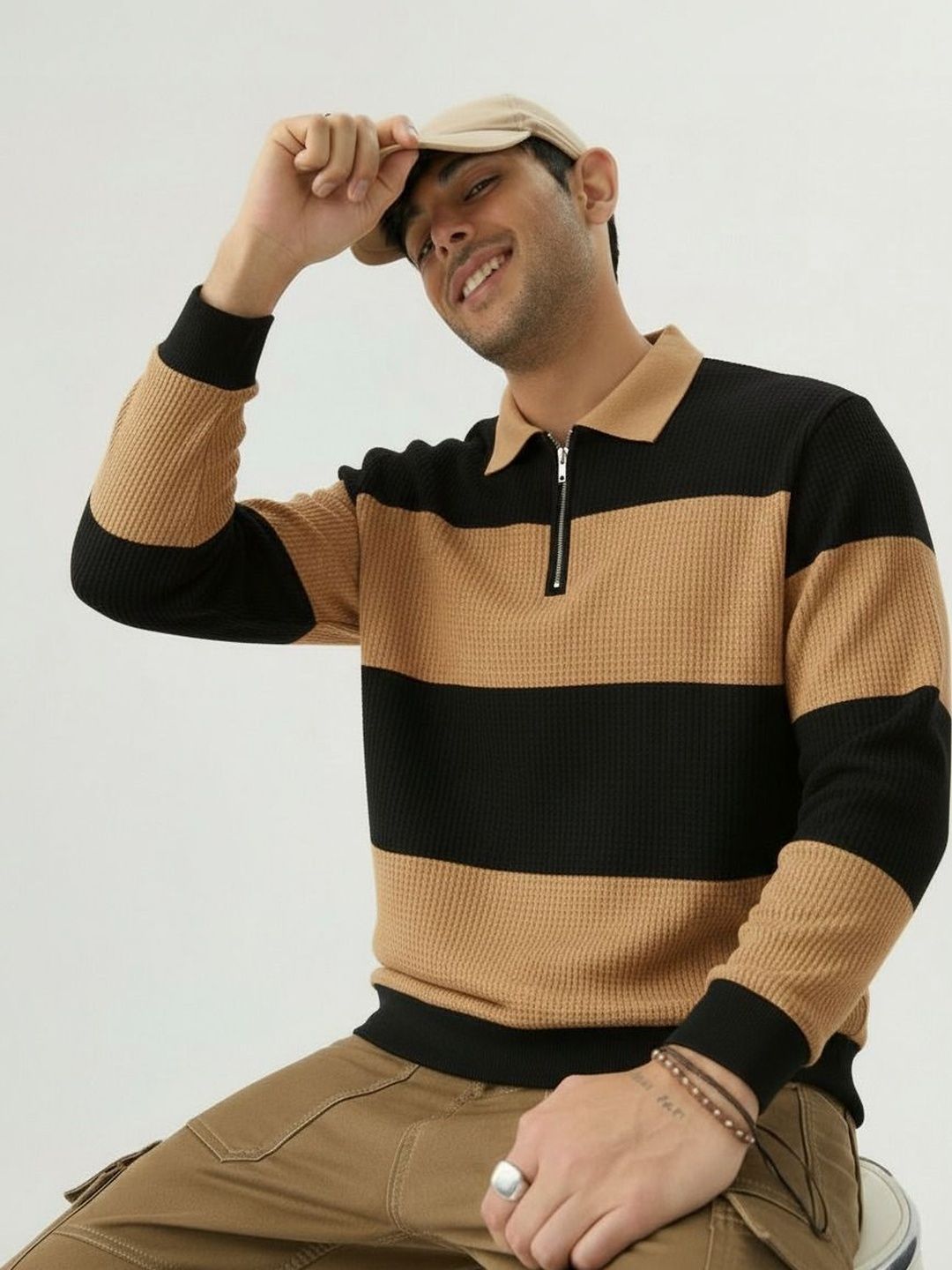 Mobox Men Striped Polo Collar T-shirt