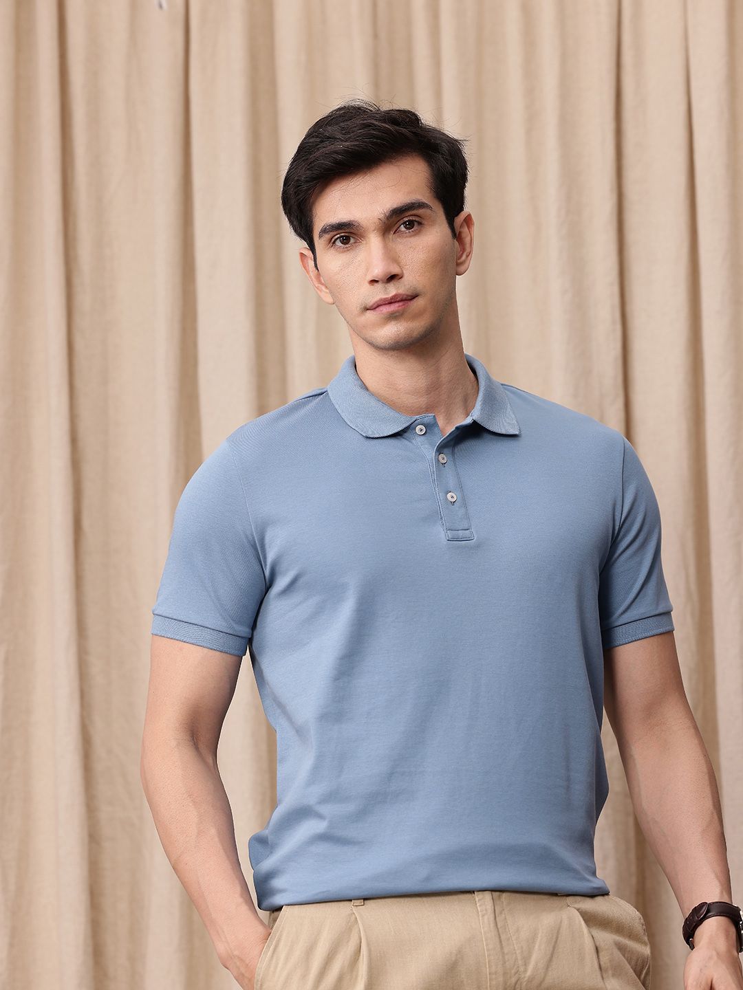 Mr Bowerbird Pure Cotton Tailored Fit Polo Collar T-shirt