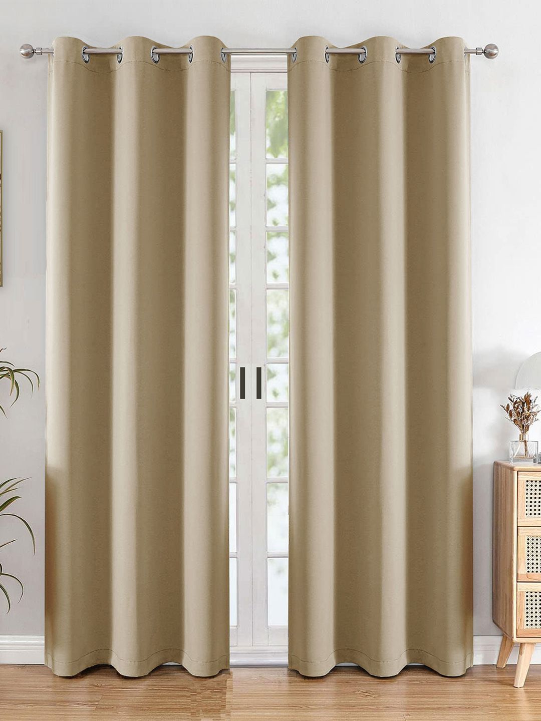 HOMEMONDE Beige Set of 2 Black Out Long Door Curtain