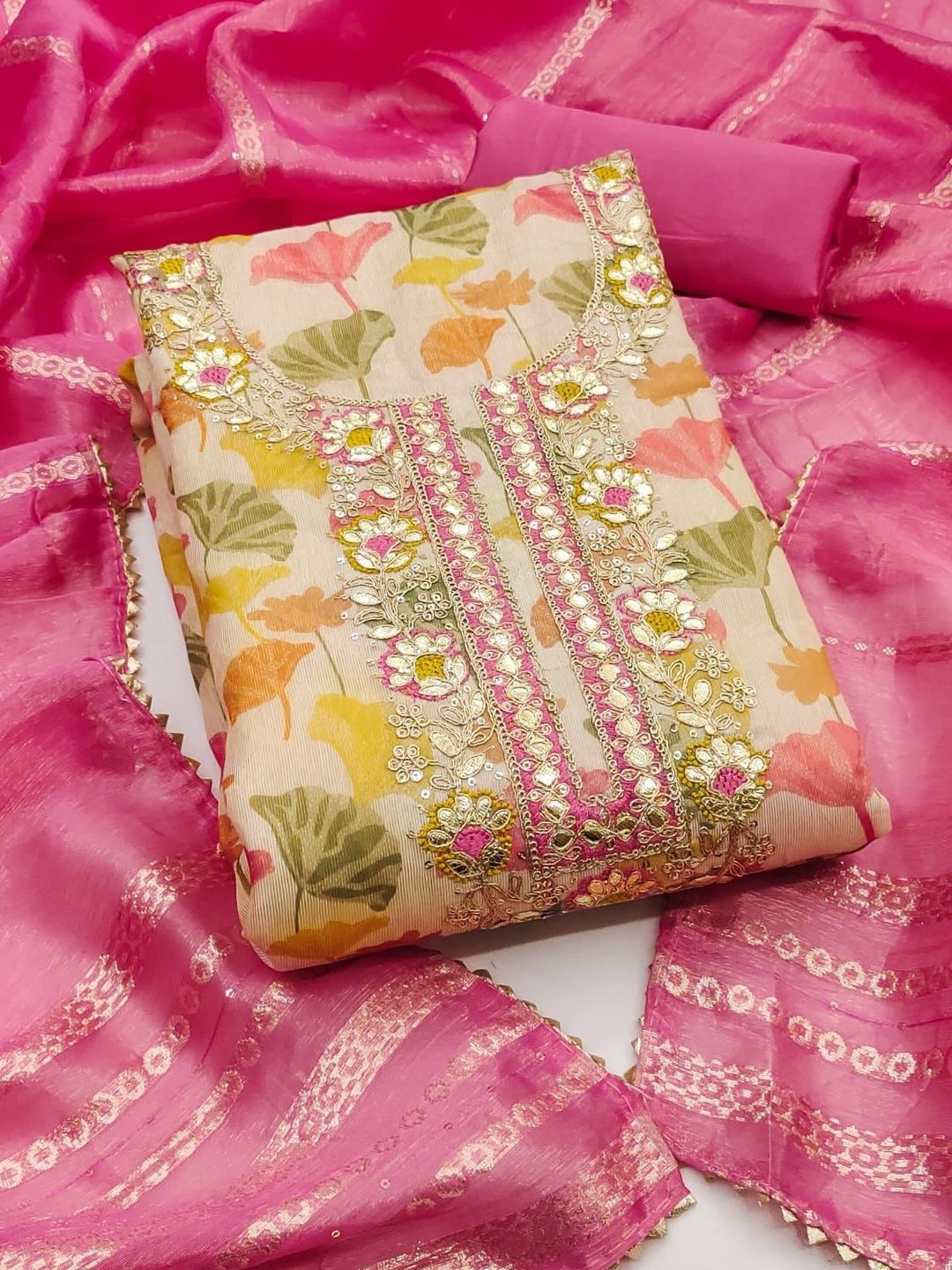 HERE&NOW Printed Pure Cotton Unstitched Dress Material