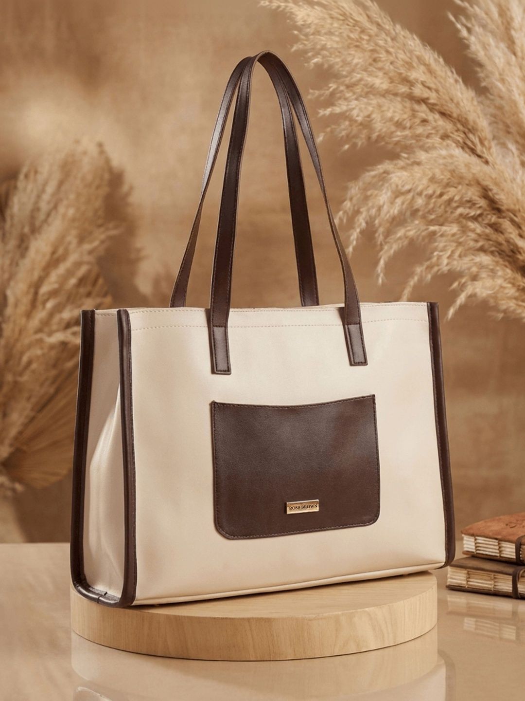 ROSS BROWN Colourblocked PU Oversized Structured Tote Bag