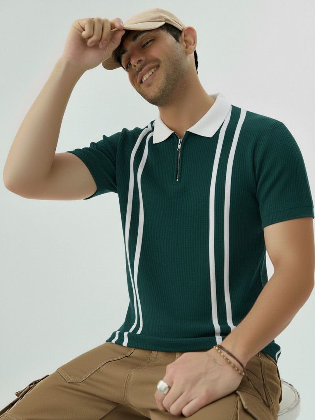 Mobox Men Striped Polo Collar T-shirt
