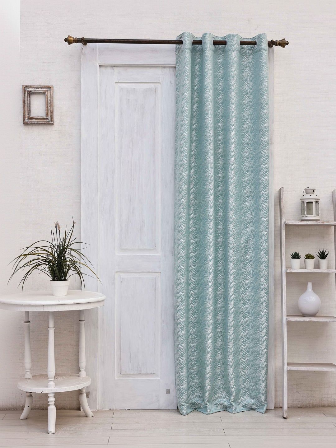 Ariana Turquoise Blue & Turquoise Blue Geometric Long Door Curtain