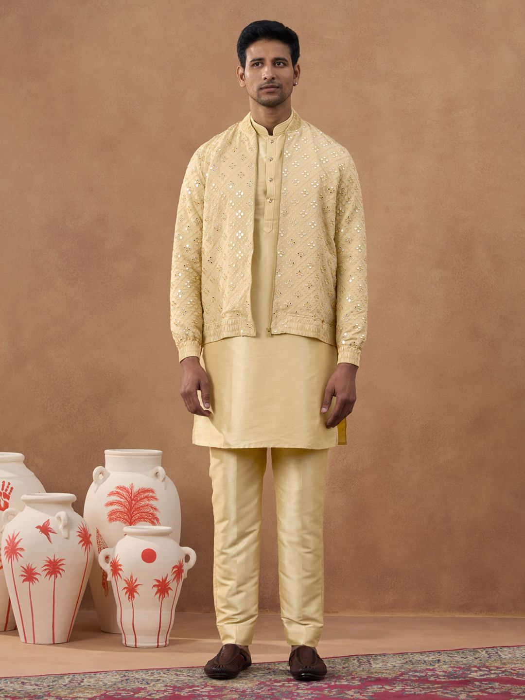 TheEthnic.Co Embroidered Mandarin Collar Sherwani Set