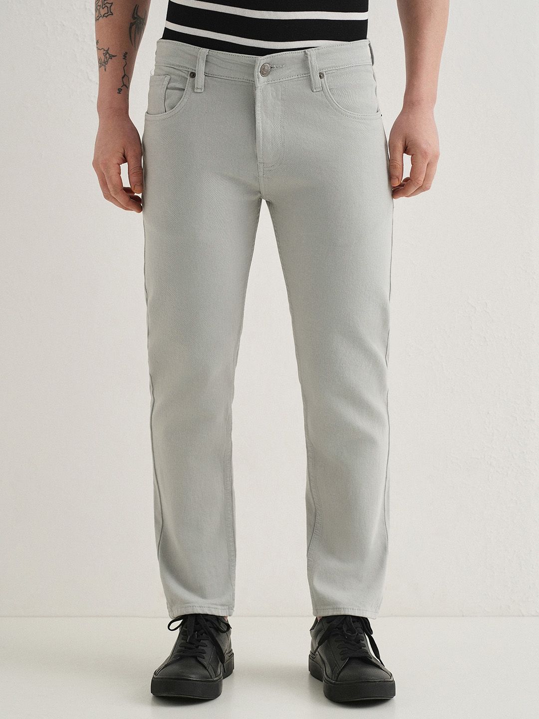Banana Club Men Light Grey Ankle Slim Fit Denim Stretchable Jeans