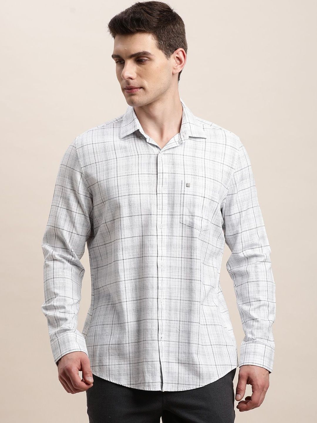 Turtle Men Relaxed Slim Fit Windowpane Checks Checked Casual Shirt