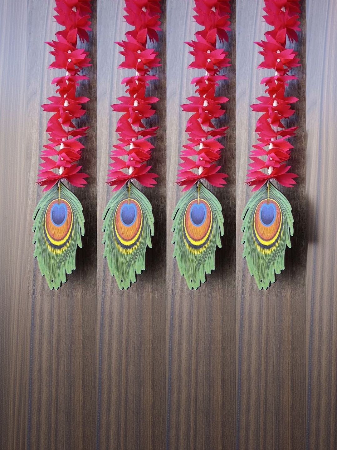 Nutts 4Pcs Green & Pink Textured Papergajra Garlands