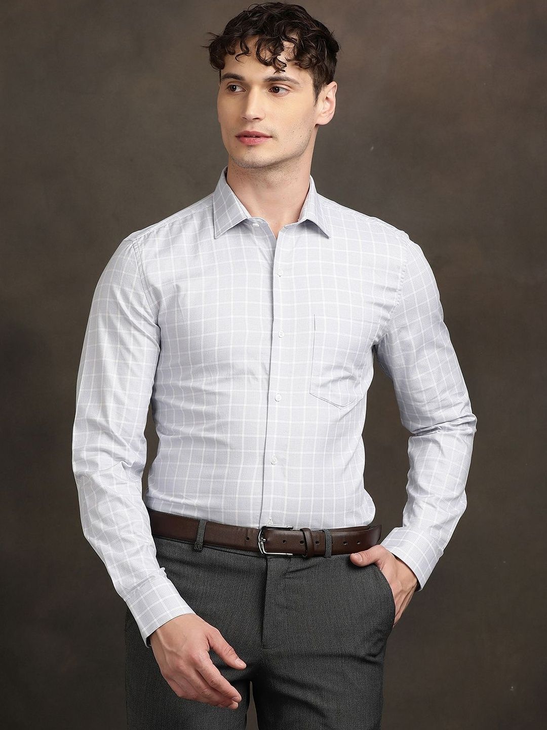 Turtle Men Standard Slim Fit Windowpane Checks Checked Formal Shirt