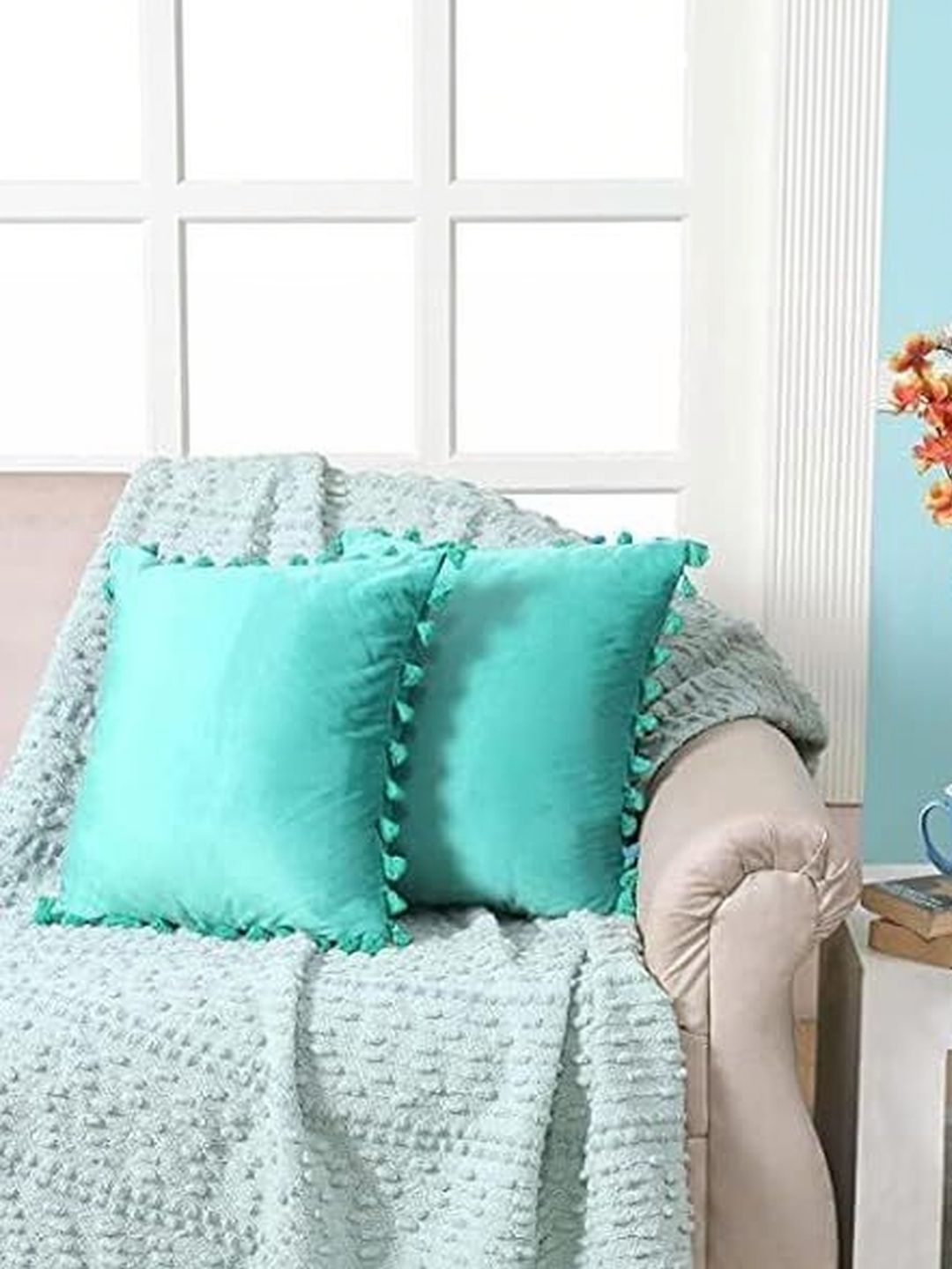 KNOTTING HOME Teal Set of 2 Velvet Square Cushion Covers