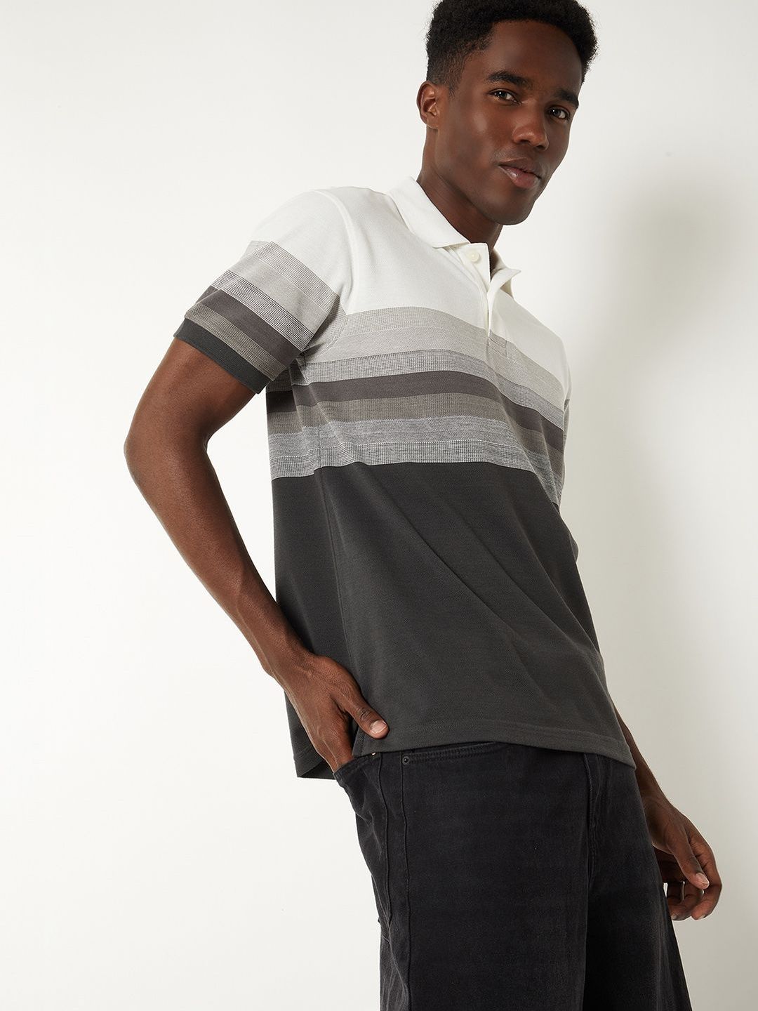 max Men Striped Polo Collar T-shirt